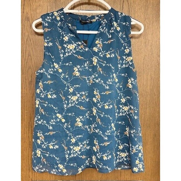 Papermoon Floral Blouse Womens Small Sleeveless Lined Teal Boho Relaxed Tunic - Picture 2 of 5